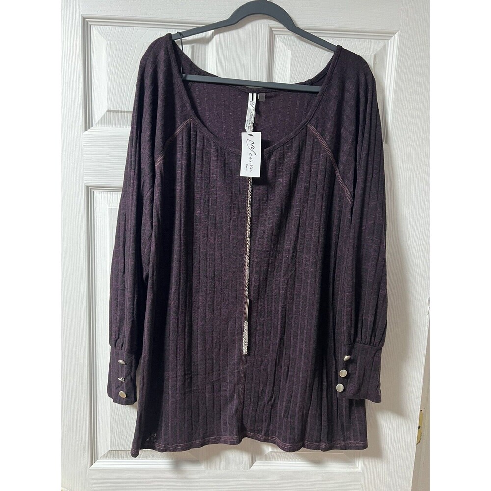 ny collection tops 3x cuffed long sleeves blouse, with attached necklace
